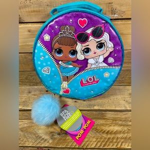 LOL! Surprise Doll Lunch Box 2020 Pom Pom Charm Pail 9”x3” Purple Blue Tote Bag
